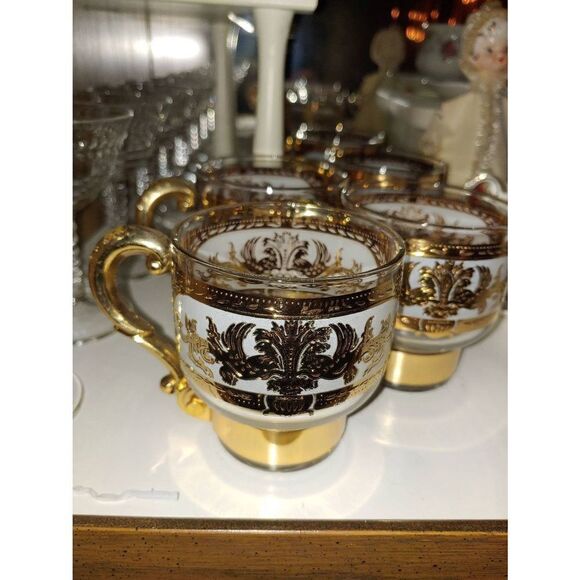 Vintage Set Of 5 Glass W/ Gold Accent Hot Toddy Cups. - Picture 1 of 8